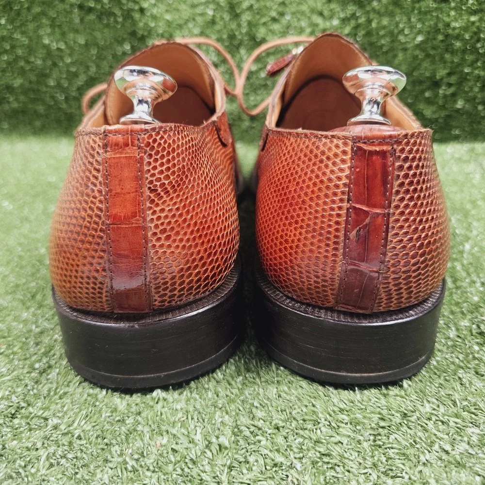 David Eden Genuine Crocodile Square Toe Brown Leather Oxford Shoes Mens 13